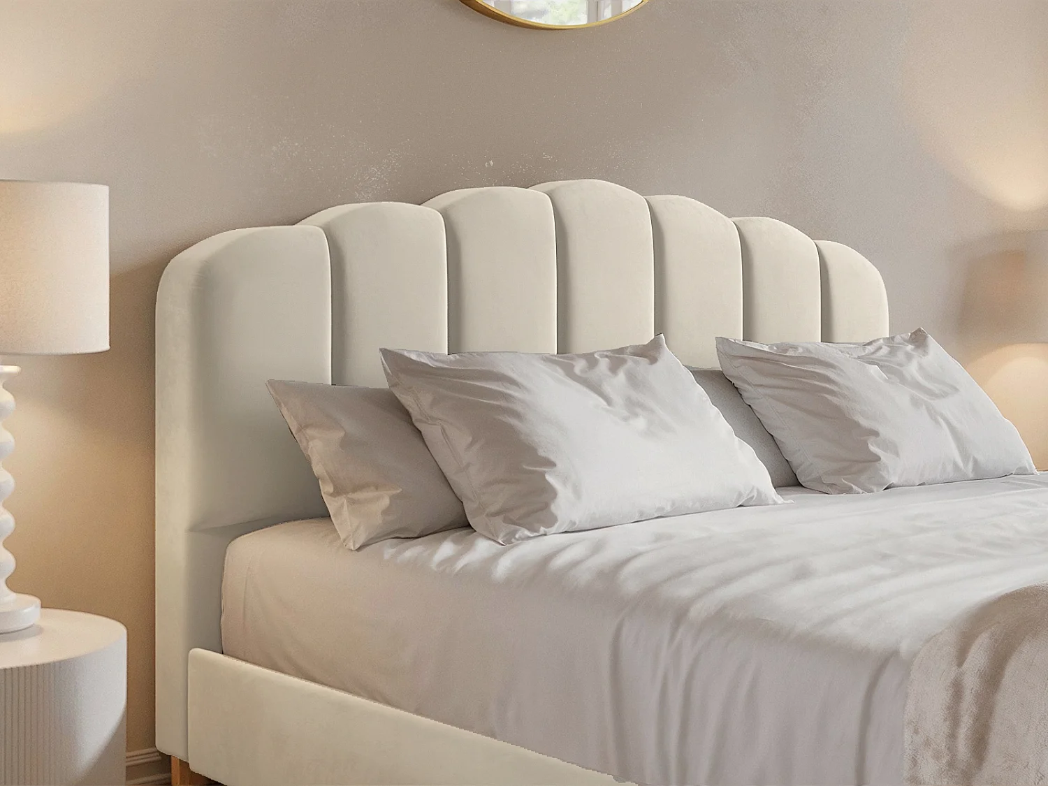 Flair Scallop Velvet Bed Frame Beige Double