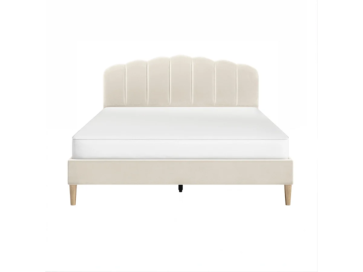 Flair Scallop Velvet Bed Frame Beige Double