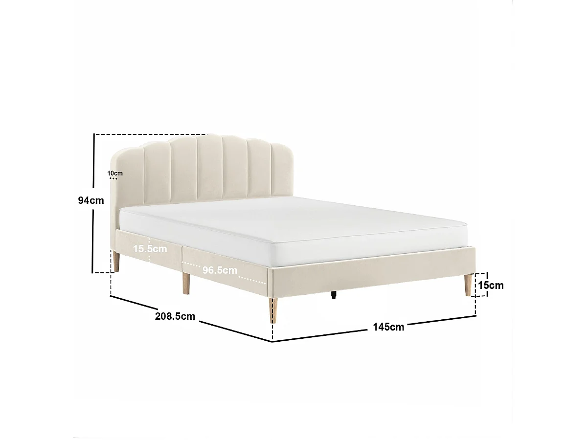 Flair Scallop Velvet Bed Frame Beige Double