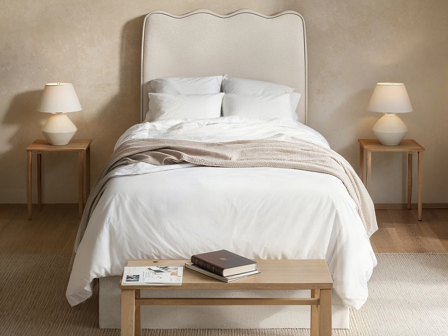 Flair Ellis Single Bed with Trundle Beige Woven Fabric