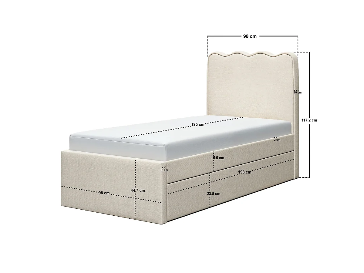 Flair Ellis Single Bed with Trundle Beige Woven Fabric