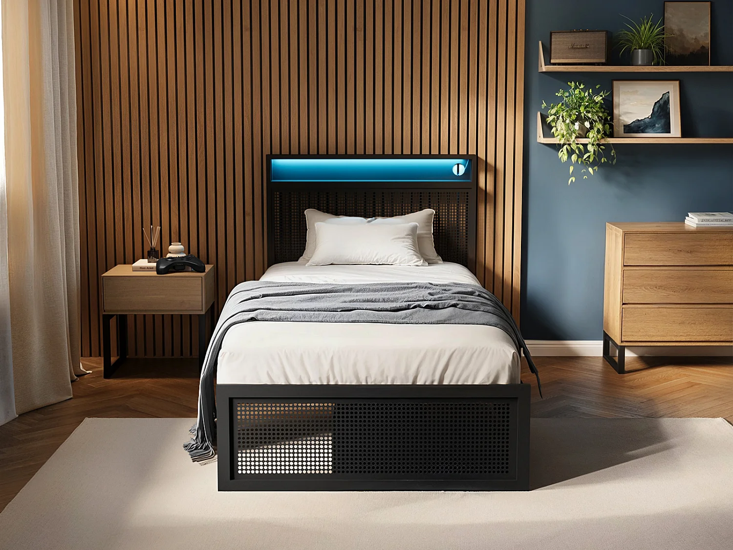 Flair Callan Metal Bed with Storage & LED Black Single