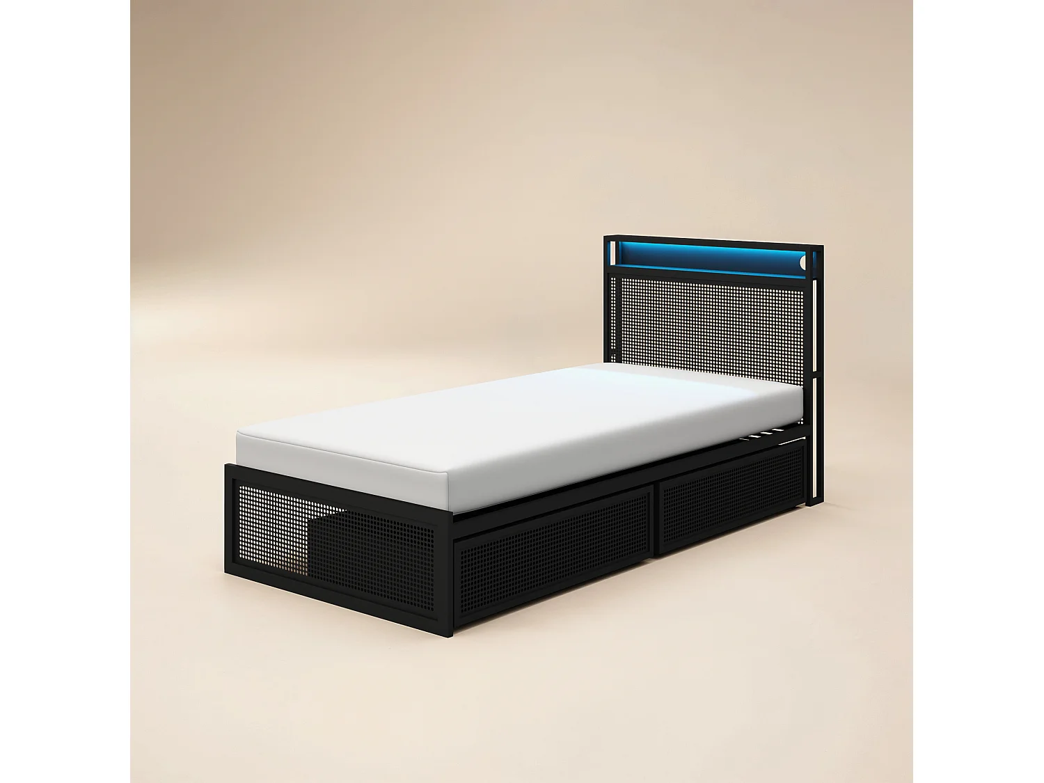 Flair Callan Metal Bed with Storage & LED Black Single