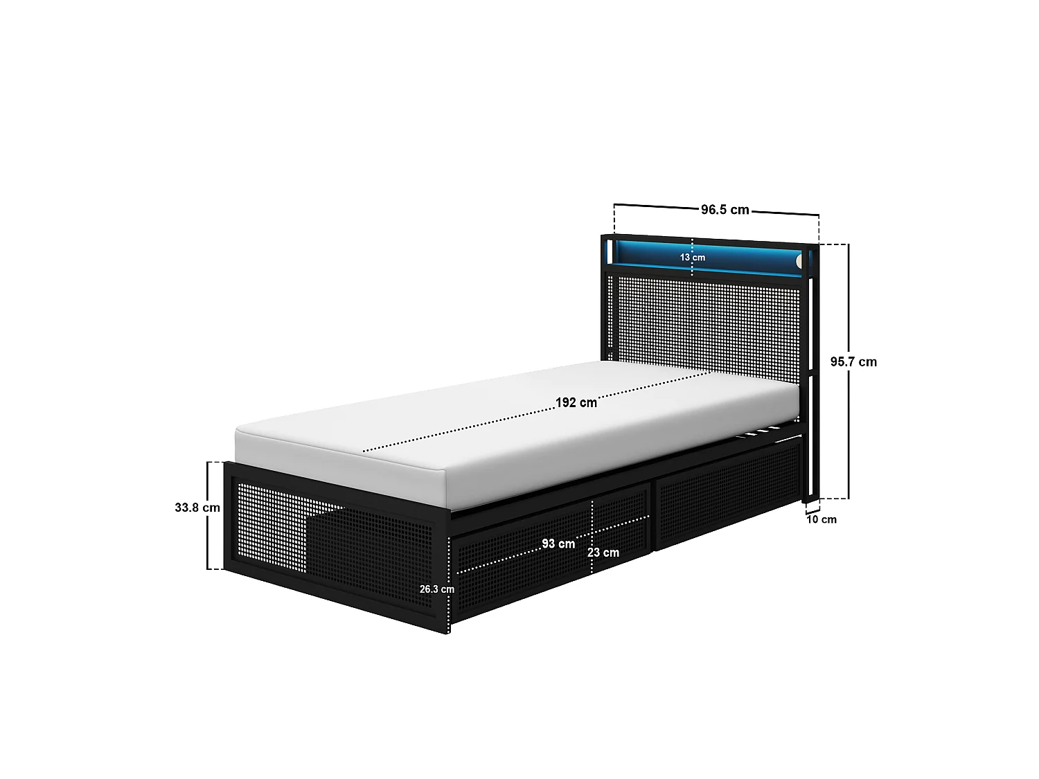 Flair Callan Metal Bed with Storage & LED Black Single