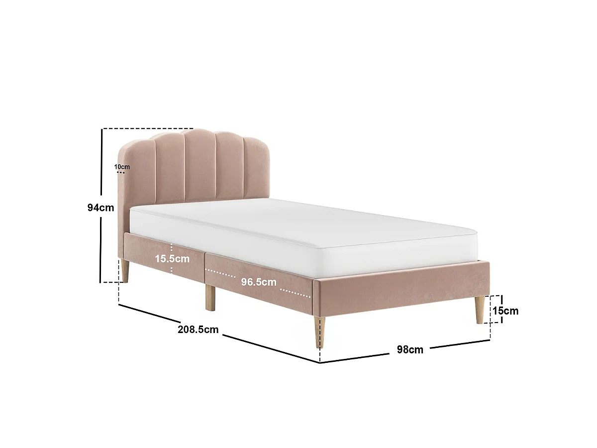 Flair Scallop Velvet Bed Frame Pink Single