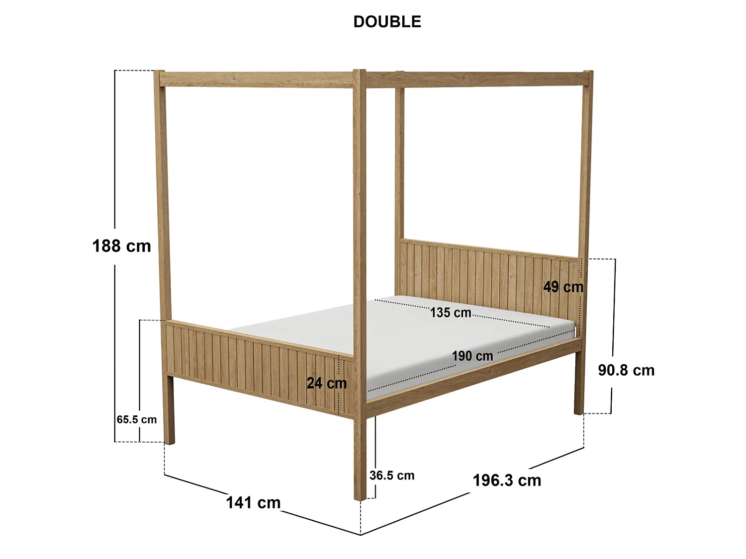 Flair Maddy 4 Poster Double Bed Natural