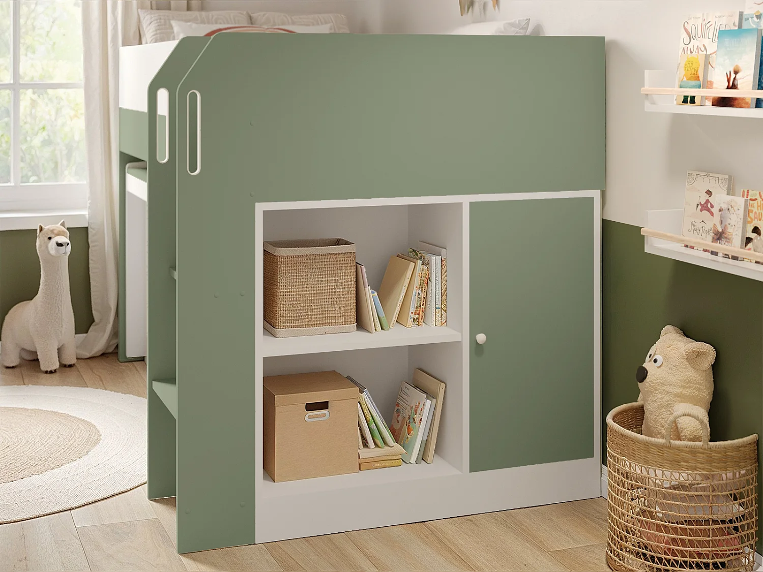 Flair Aiden Kids Cabin Bed with Storage Olive Green