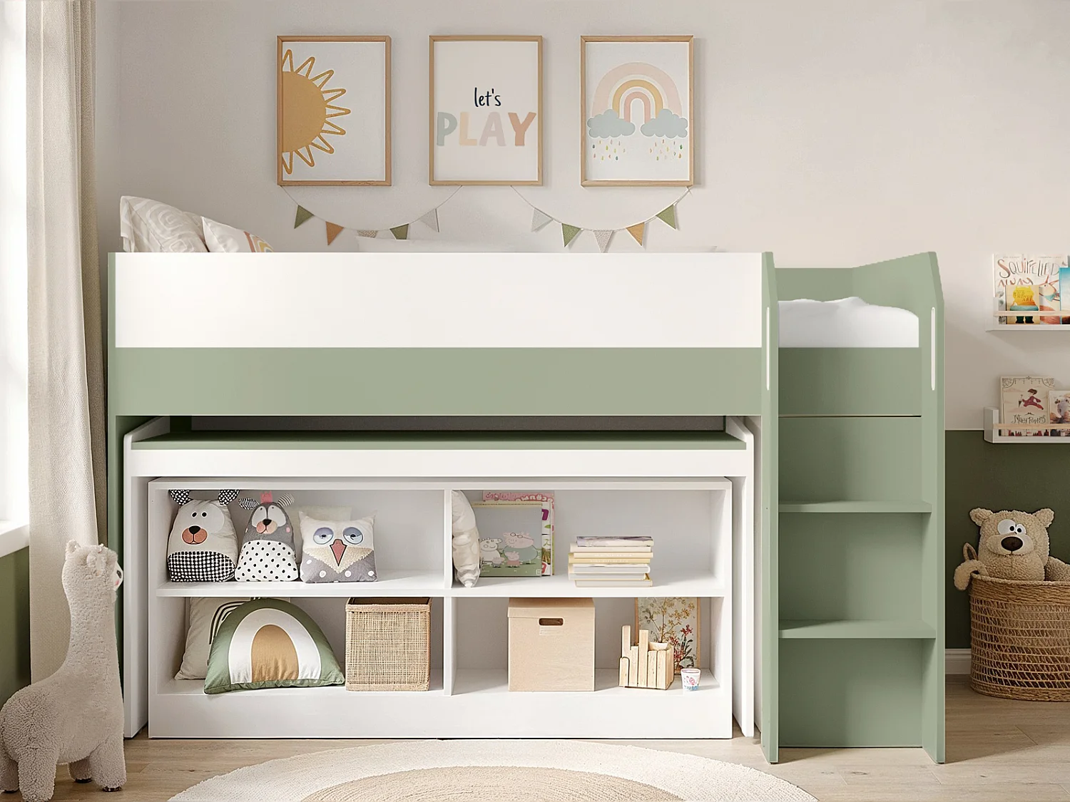 Flair Aiden Kids Cabin Bed with Storage Olive Green