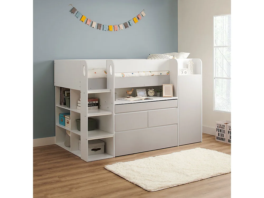 Flair Bailey Kids Cabin Bed with Desk & Storage White & Grey
