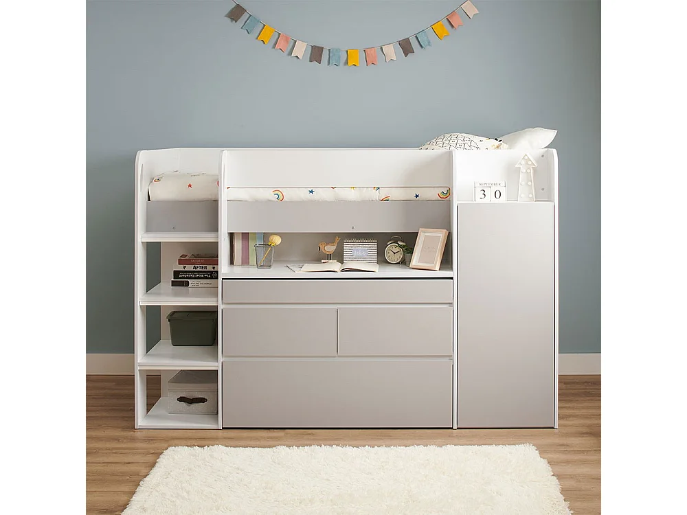Flair Bailey Kids Cabin Bed with Desk & Storage White & Grey