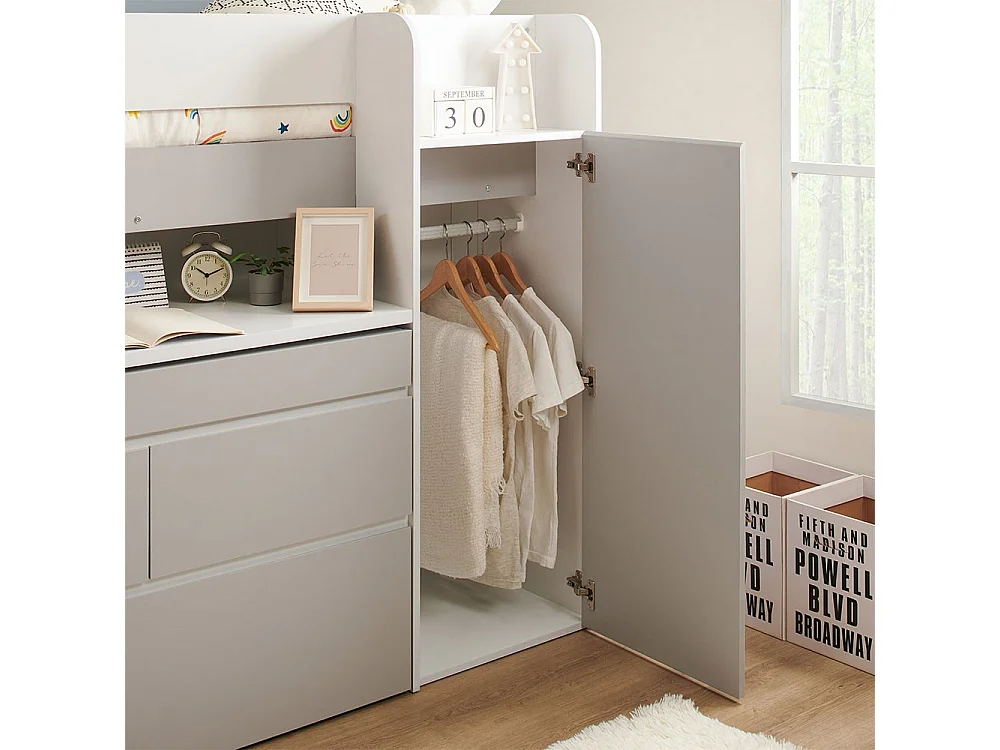 Flair Bailey Kids Cabin Bed with Desk & Storage White & Grey