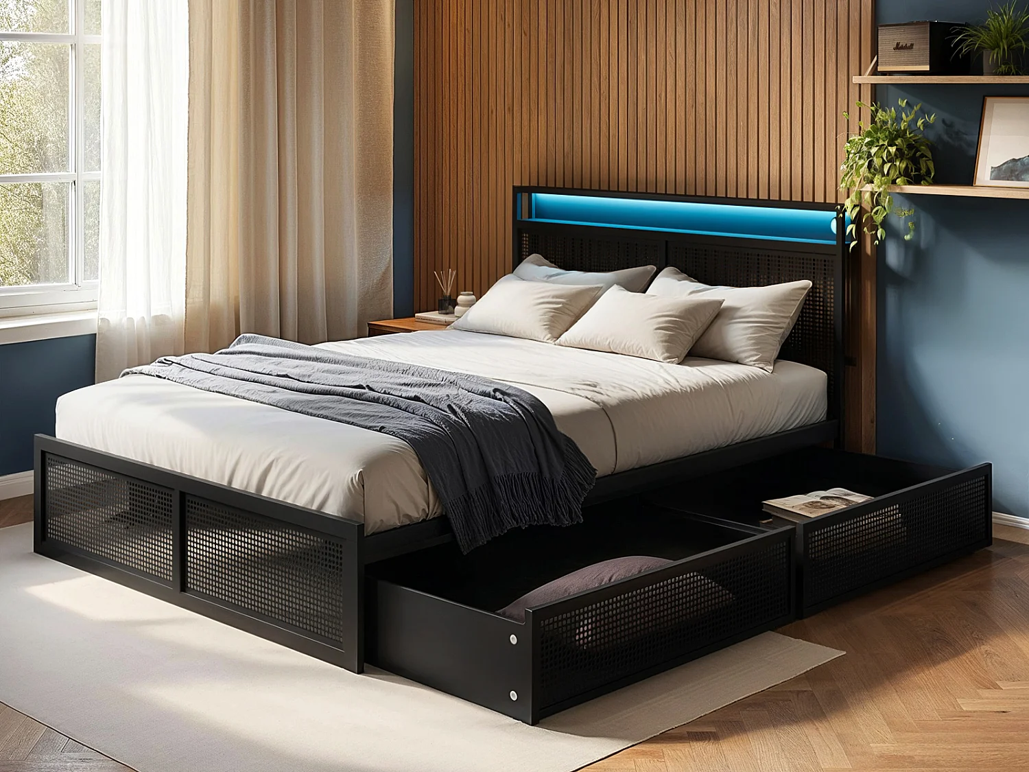 Flair Callan Metal Bed with Storage & LED Black Double