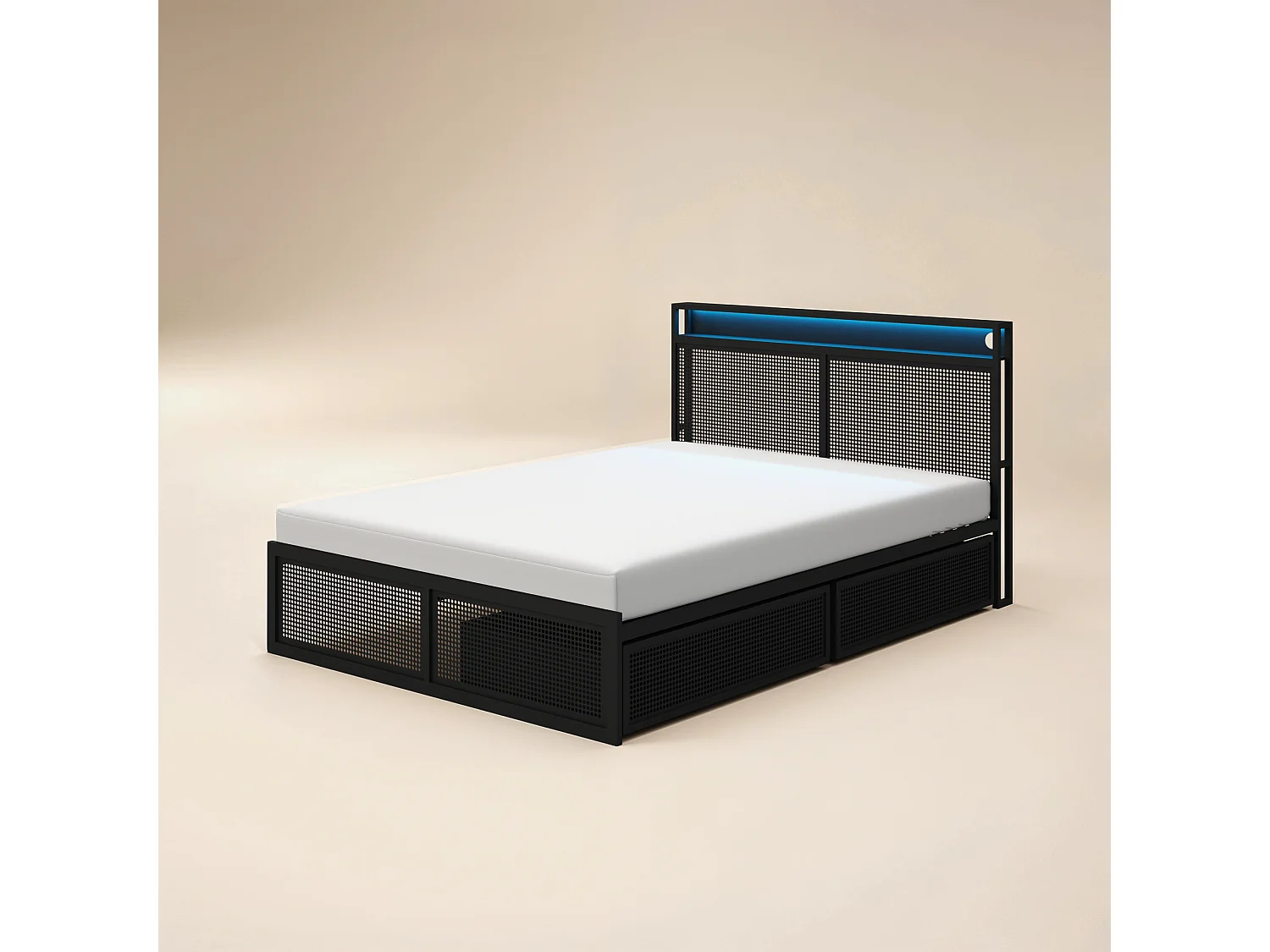 Flair Callan Metal Bed with Storage & LED Black Double