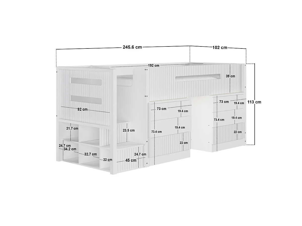 Flair Luca Mid Sleeper Ribbed Storage Bed White
