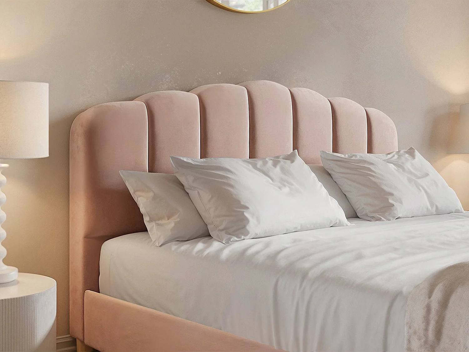 Flair Scallop Velvet Bed Frame Pink Double