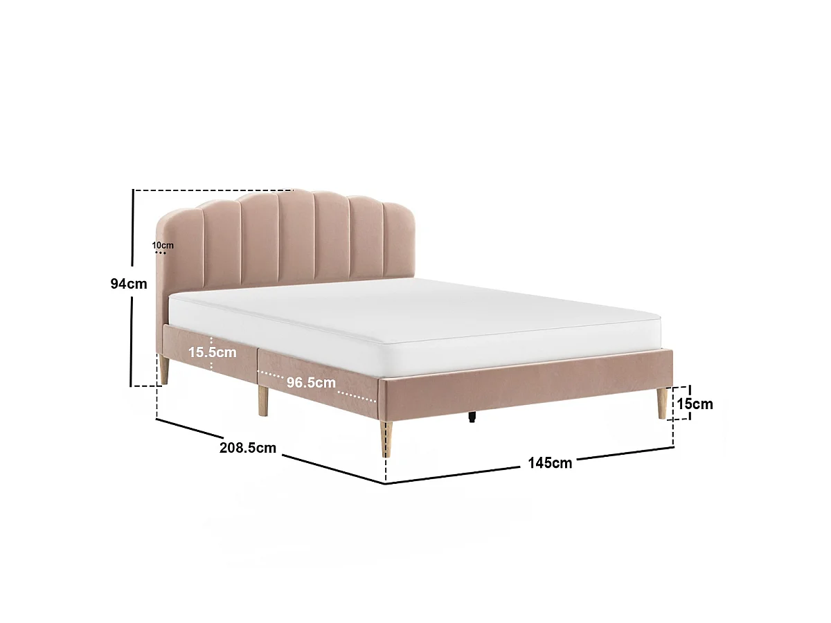 Flair Scallop Velvet Bed Frame Pink Double