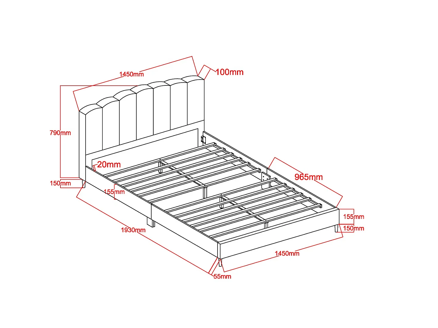 Flair Scallop Velvet Bed Frame Pink Double