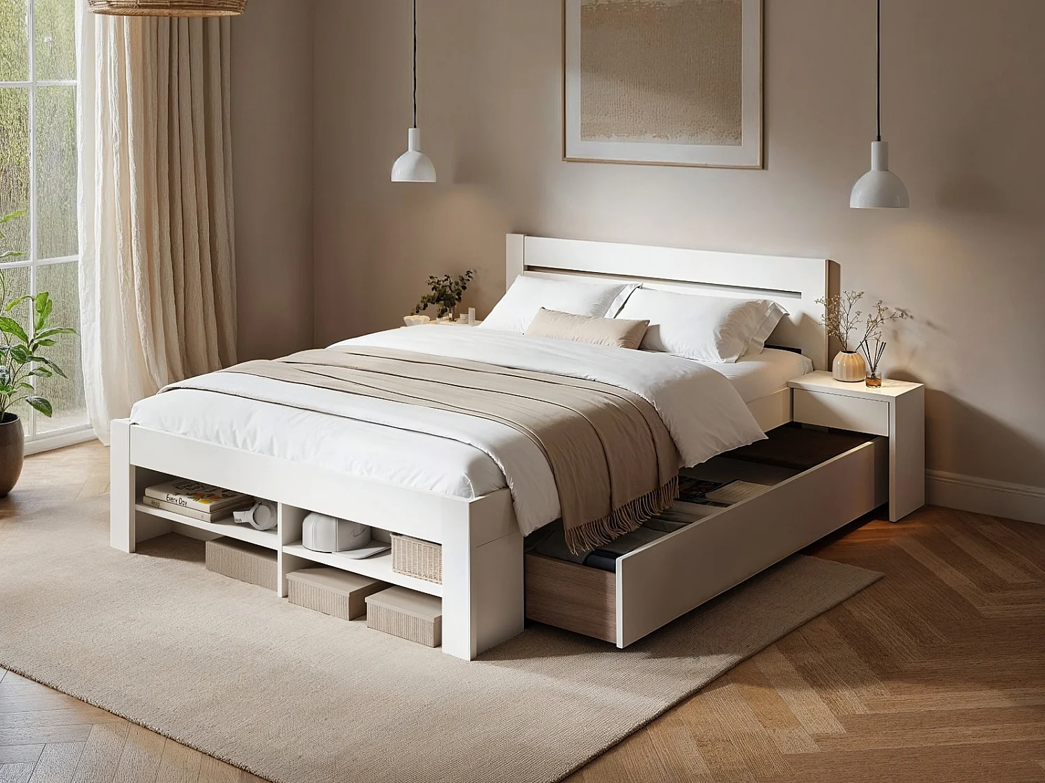 Noomi Pradis Double Storage Bed White