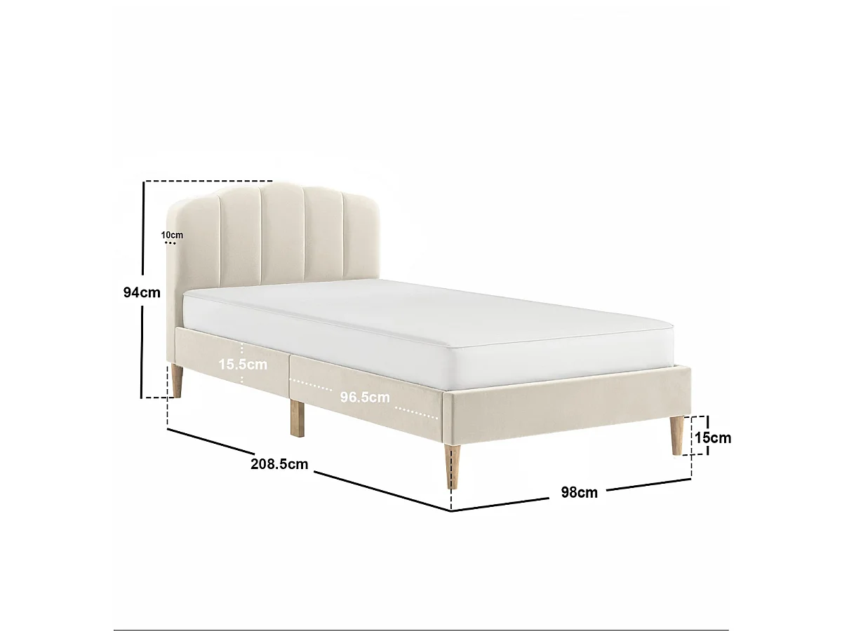 Flair Scallop Velvet Bed Frame Beige Single