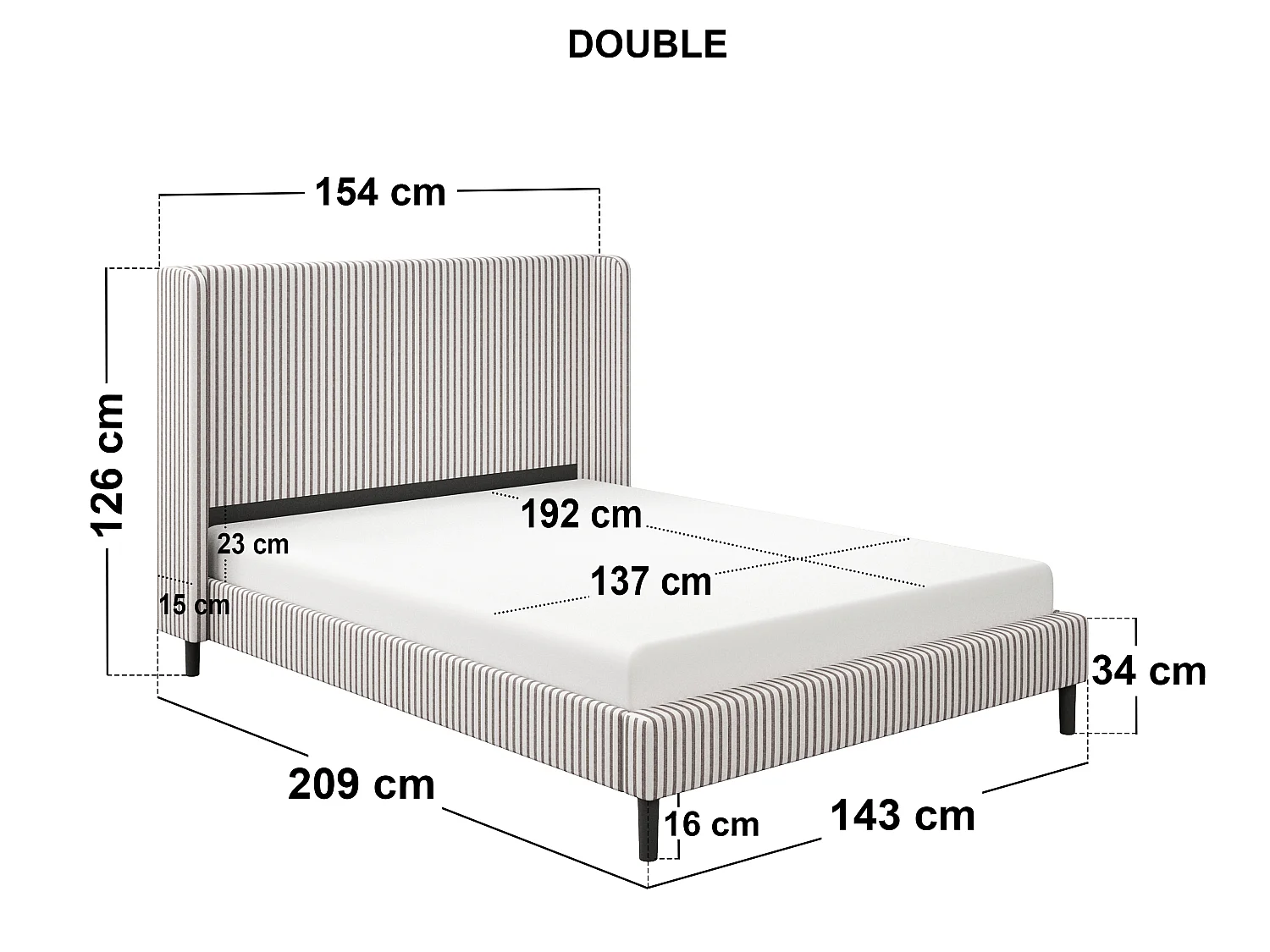 SOLACE+CO Jovanna Double Bed with Winged Headboard Brown