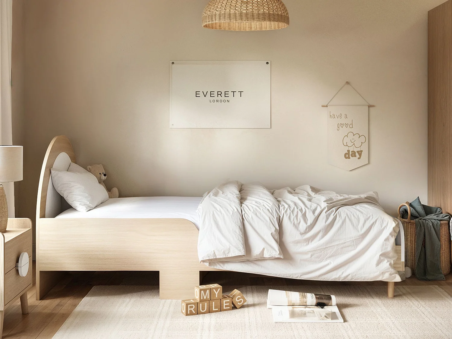 Flair Noah Single Curved Headboard Bed Oak & White
