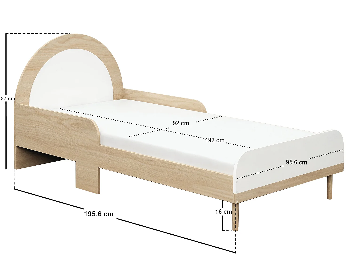 Flair Noah Single Curved Headboard Bed Oak & White