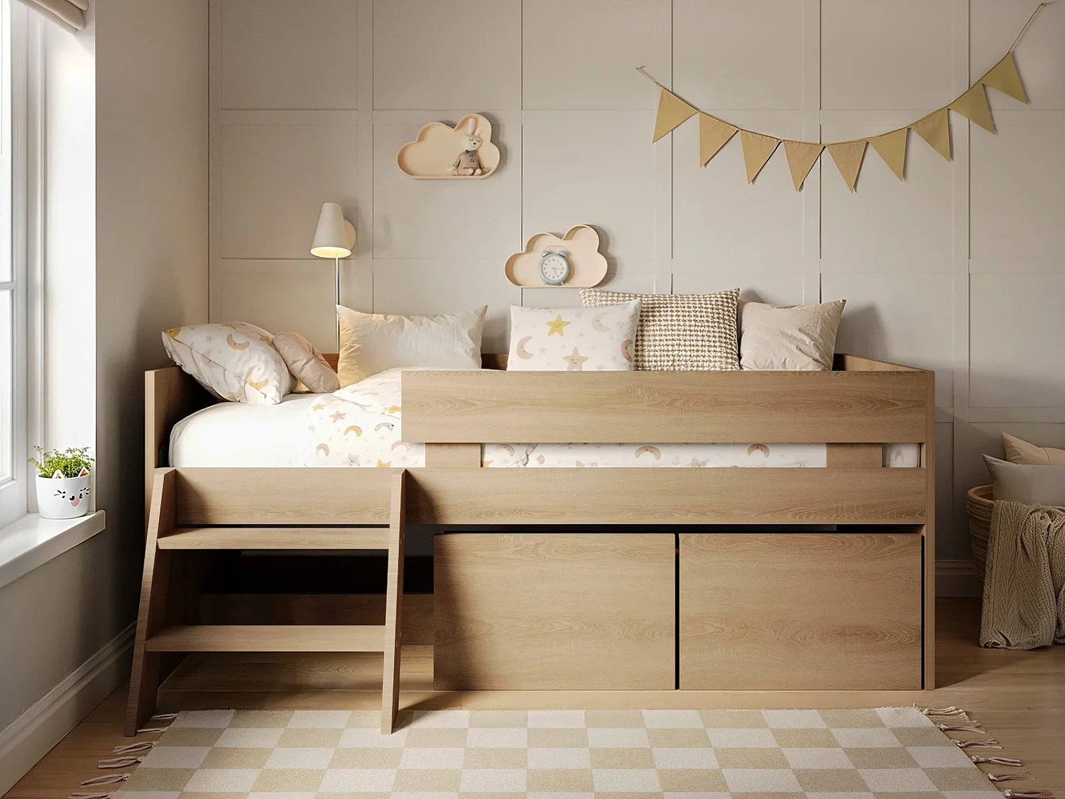Flair Logan Single Storage Low Sleeper Bed Oak