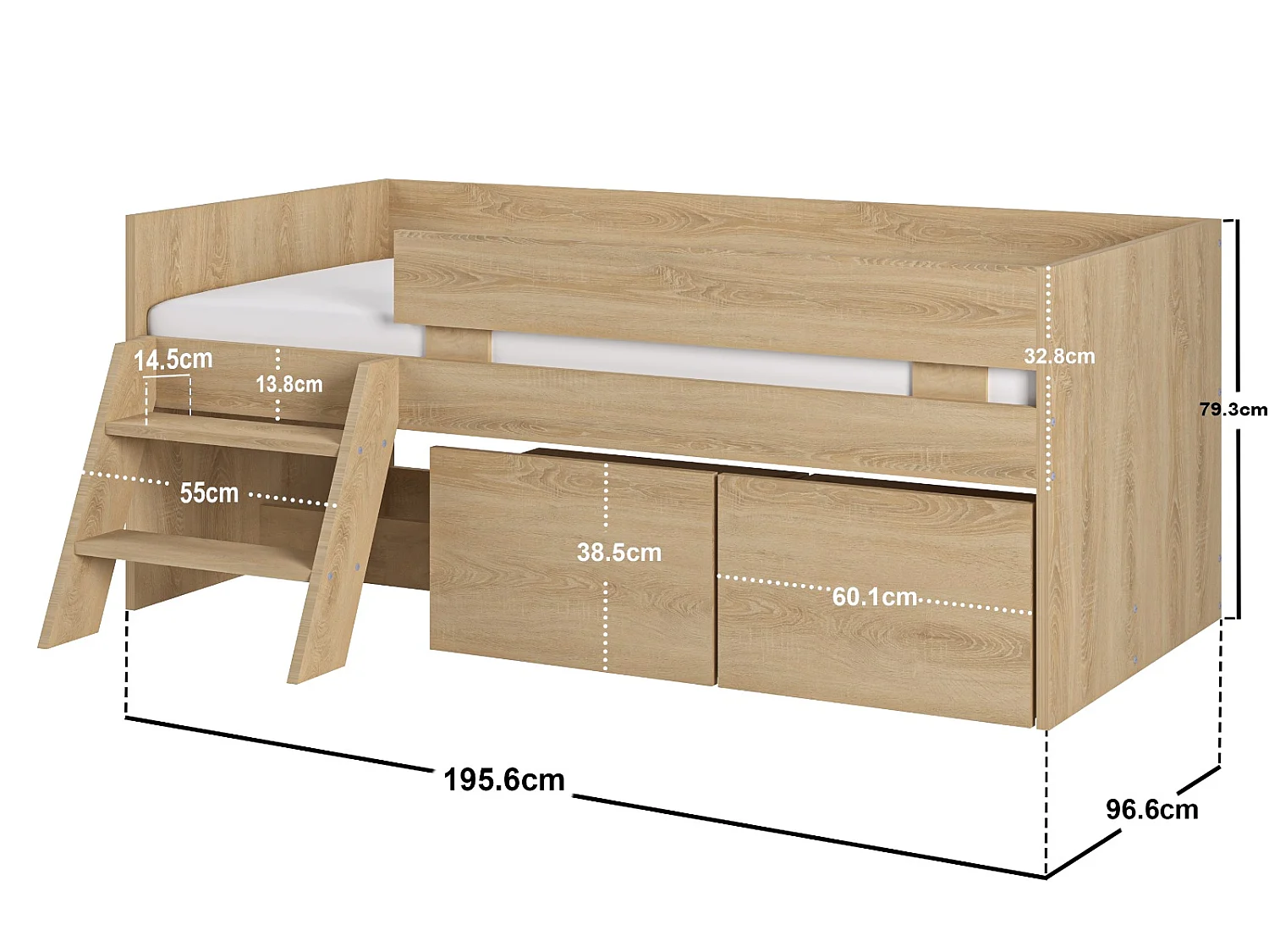 Flair Logan Single Storage Low Sleeper Bed Oak