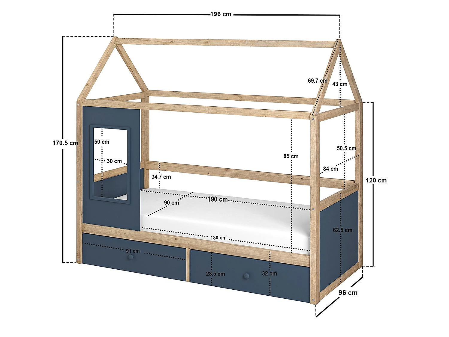 Flair Ted Play House Wooden Bed with Storage Blue