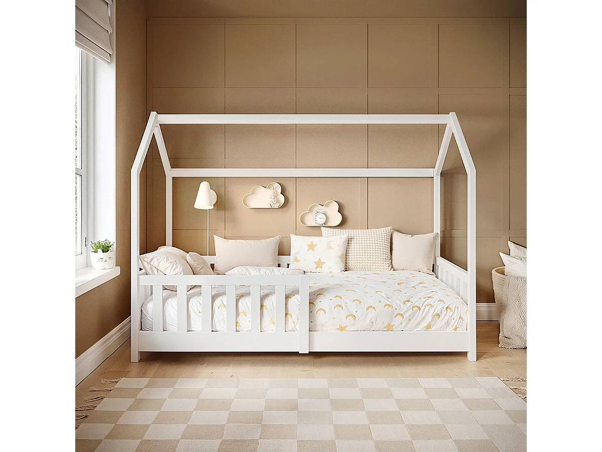 Flair Explorer Shorty Play House Floor Bed with Rails Wooden White