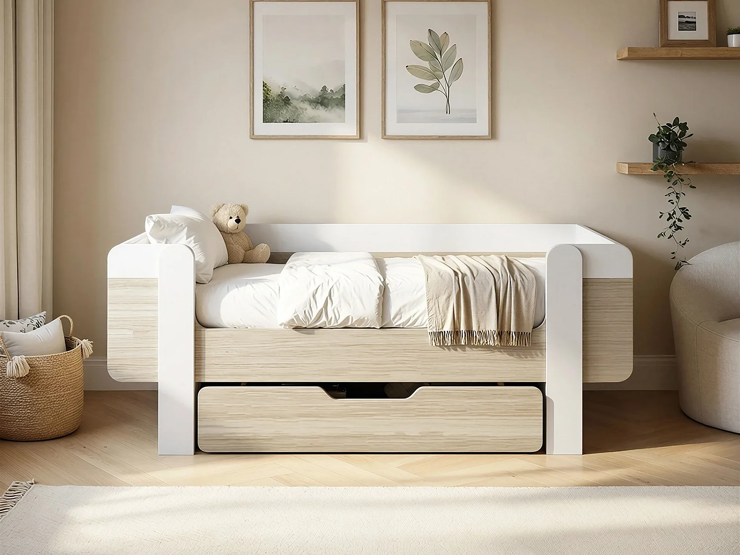 Flair Alfie Wooden Toddler Bed White & Oak