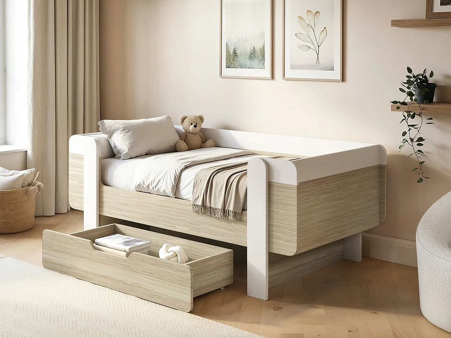 Flair Alfie Wooden Toddler Bed White & Oak