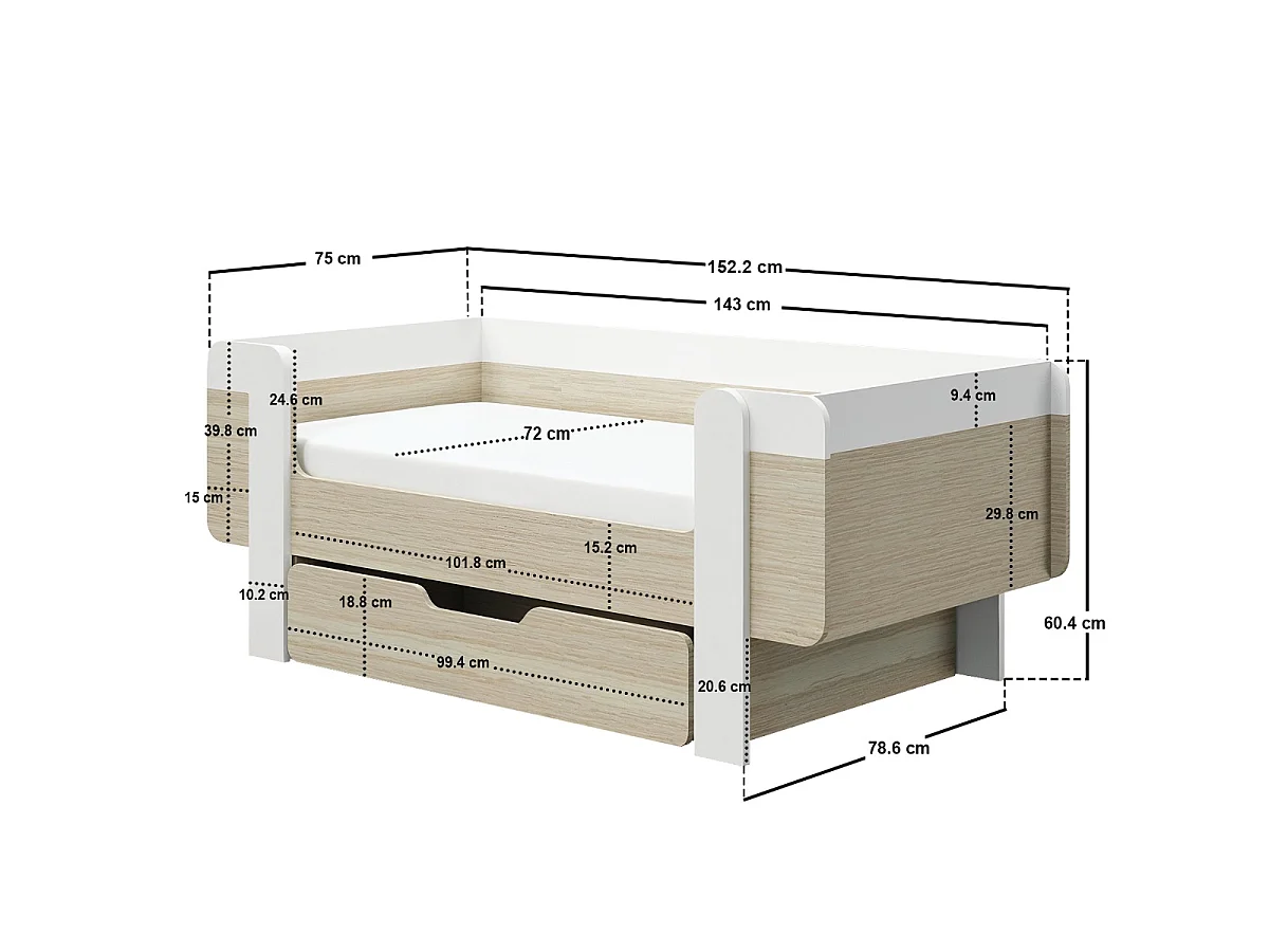 Flair Alfie Wooden Toddler Bed White & Oak
