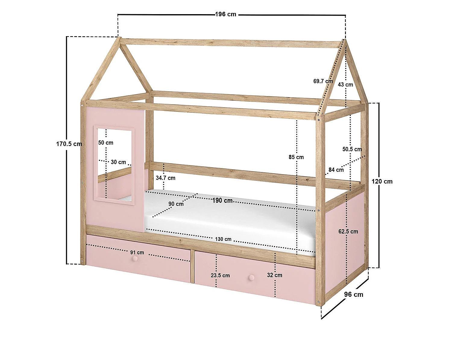 Flair Ted Play House Wooden Bed with Storage Pink