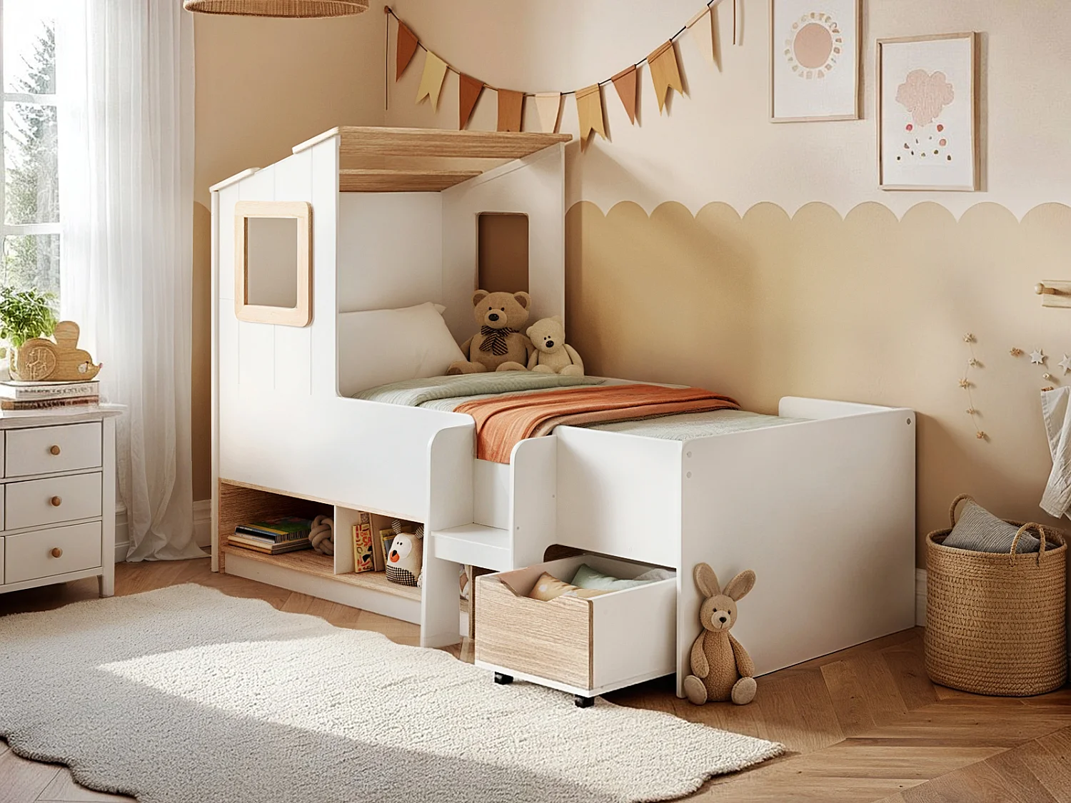 Flair Millie Low Sleeper House Bed with Storage White