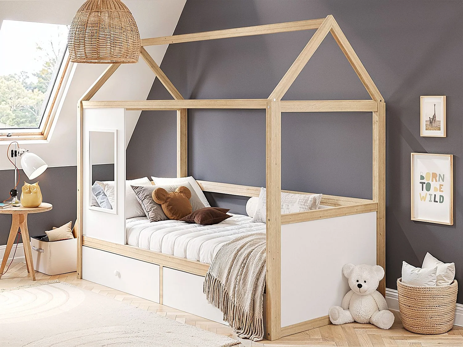 Flair Ted Play House Wooden Bed with Storage White