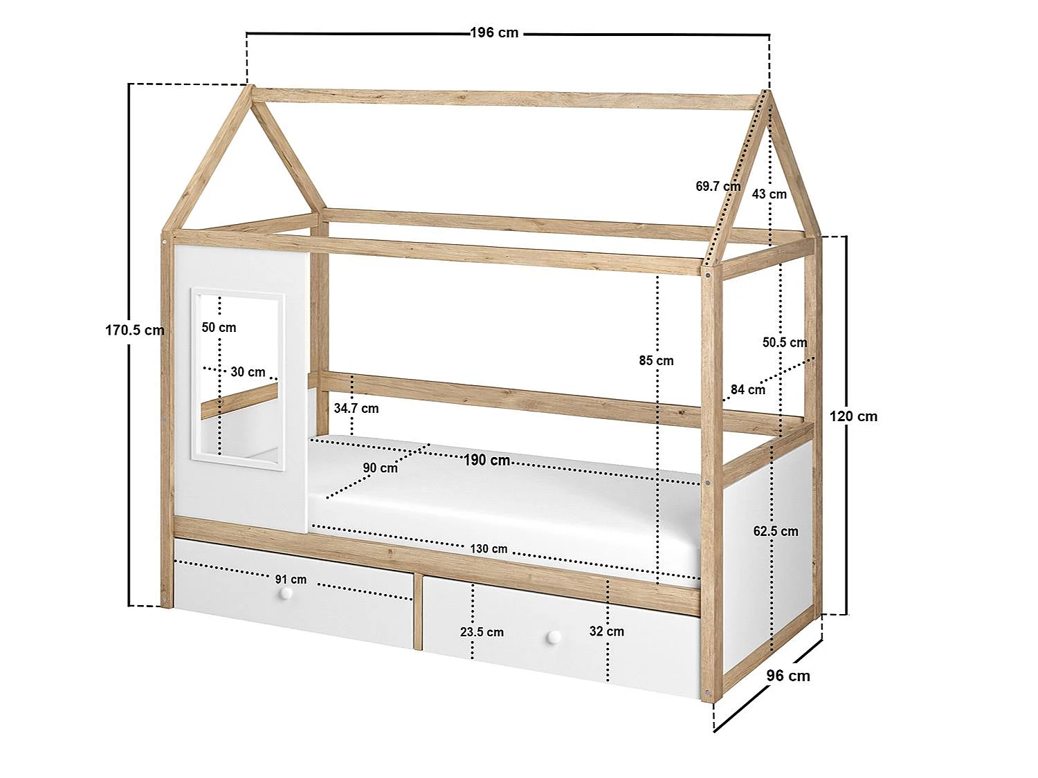 Flair Ted Play House Wooden Bed with Storage White