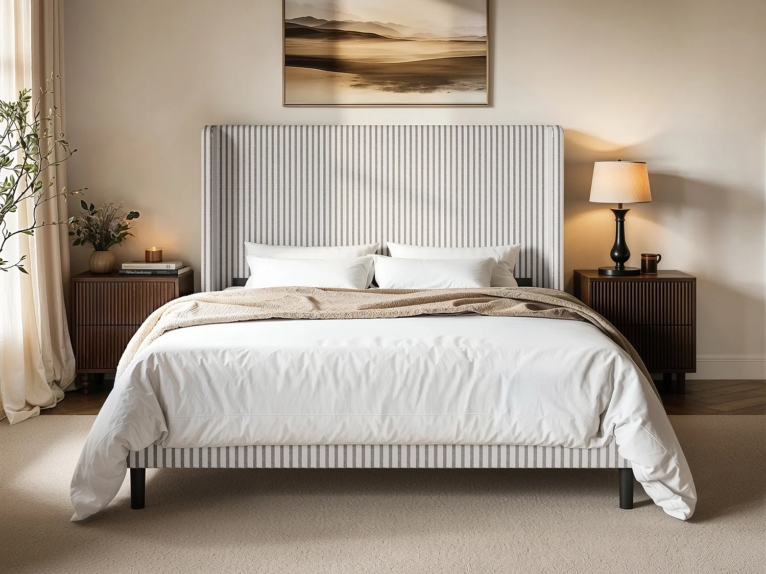SOLACE+CO Jovanna Kingsize Bed with Winged Headboard Brown