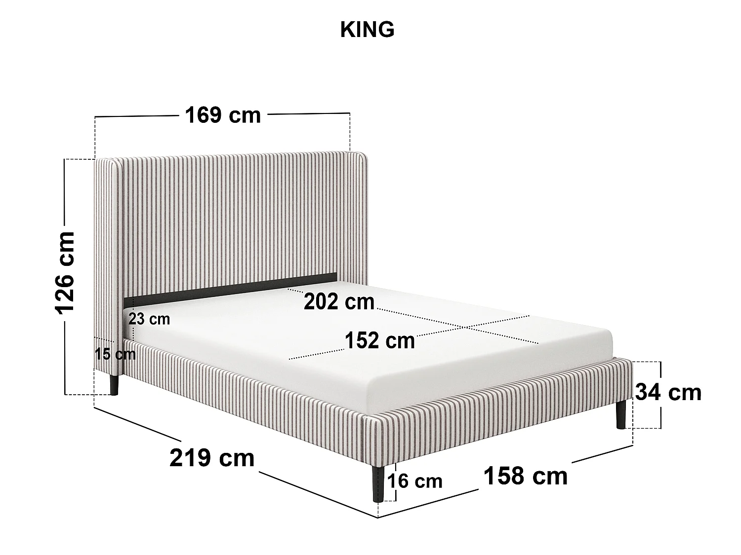SOLACE+CO Jovanna Kingsize Bed with Winged Headboard Brown