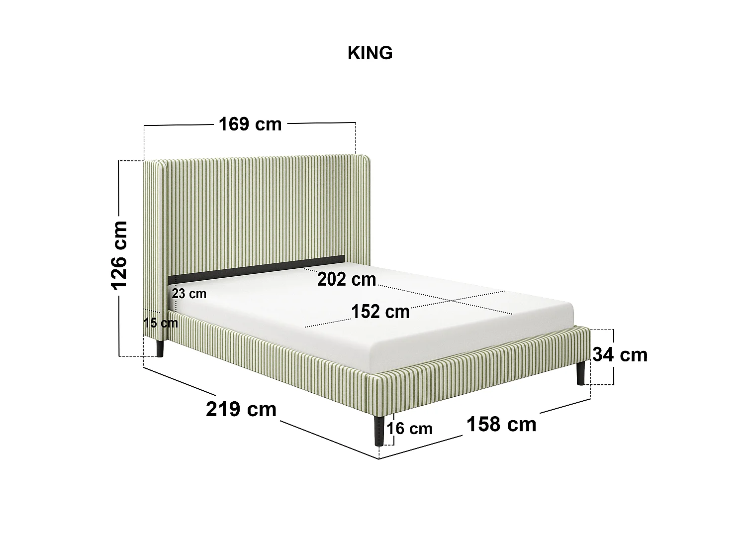 SOLACE+CO Jovanna Kingsize Bed with Winged Headboard Green