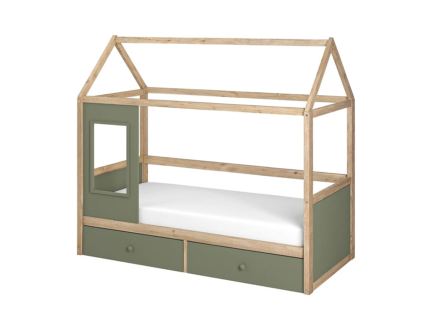 Flair Ted Play House Wooden Bed with Storage Green