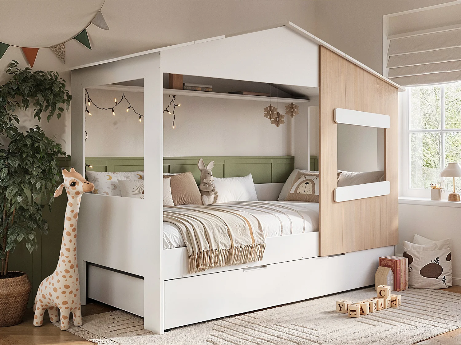 Flair Dreamland House Bed with Trundle White & Oak