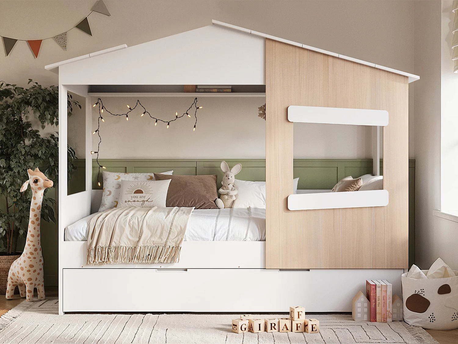 Flair Dreamland House Bed with Trundle White & Oak