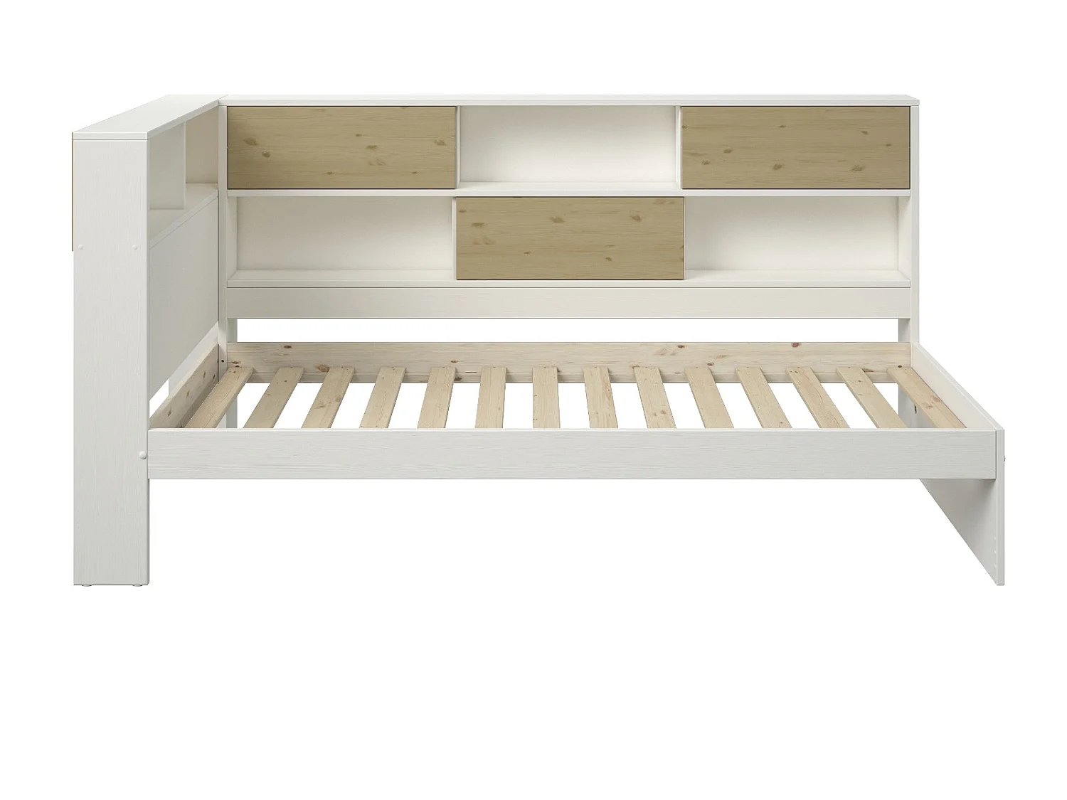 Noomi Jorgi Corner Storage Bed White & Oak