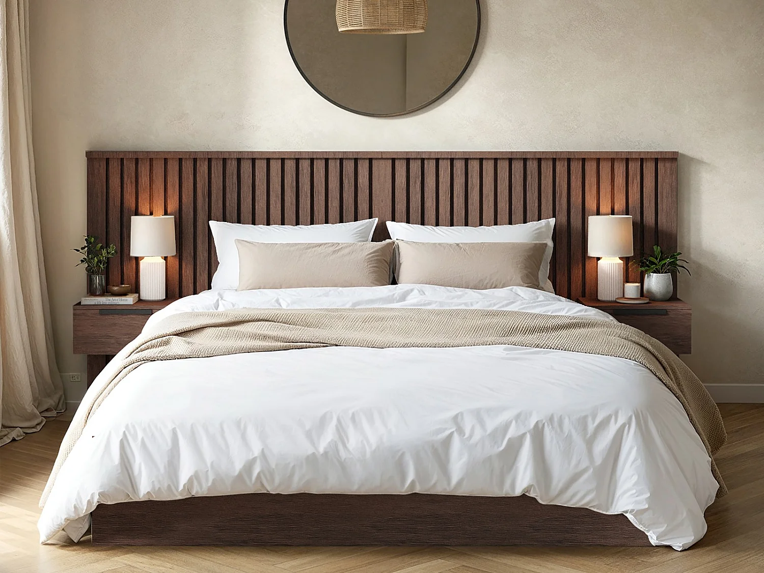 SOLACE+CO Taylor Hotel Ottoman Bed with Side Tables Walnut Kingsize