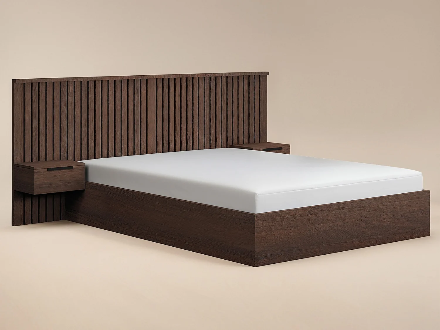 SOLACE+CO Taylor Hotel Ottoman Bed with Side Tables Walnut Kingsize
