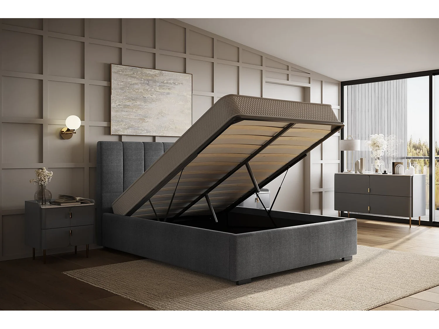 Flair Waltz Fabric Ottoman Bed Kingsize