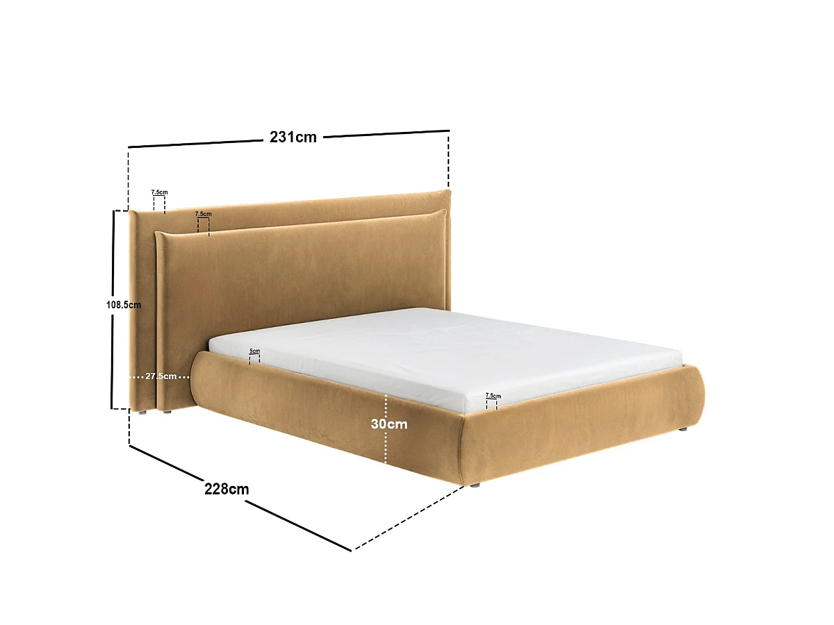 SOLACE+CO Sigrid Sand Velvet Cushion Headboard Ottoman Bed Kingsize