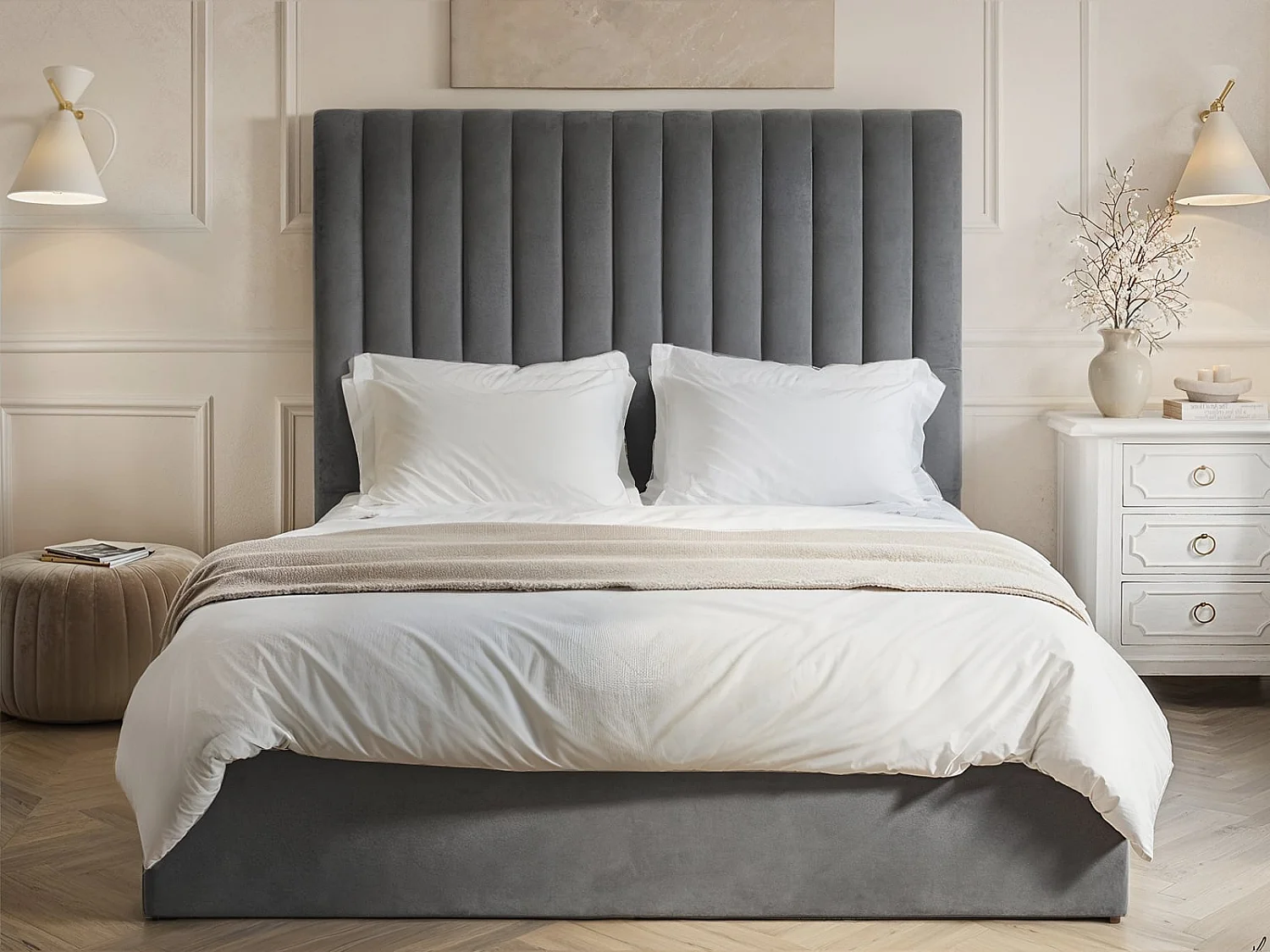 Flair Everley Ottoman Bed Grey Velvet Kingsize