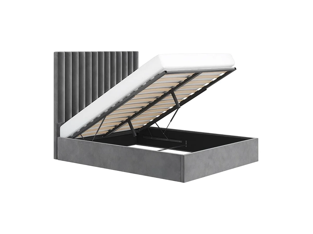 Flair Everley Ottoman Bed Grey Velvet Kingsize